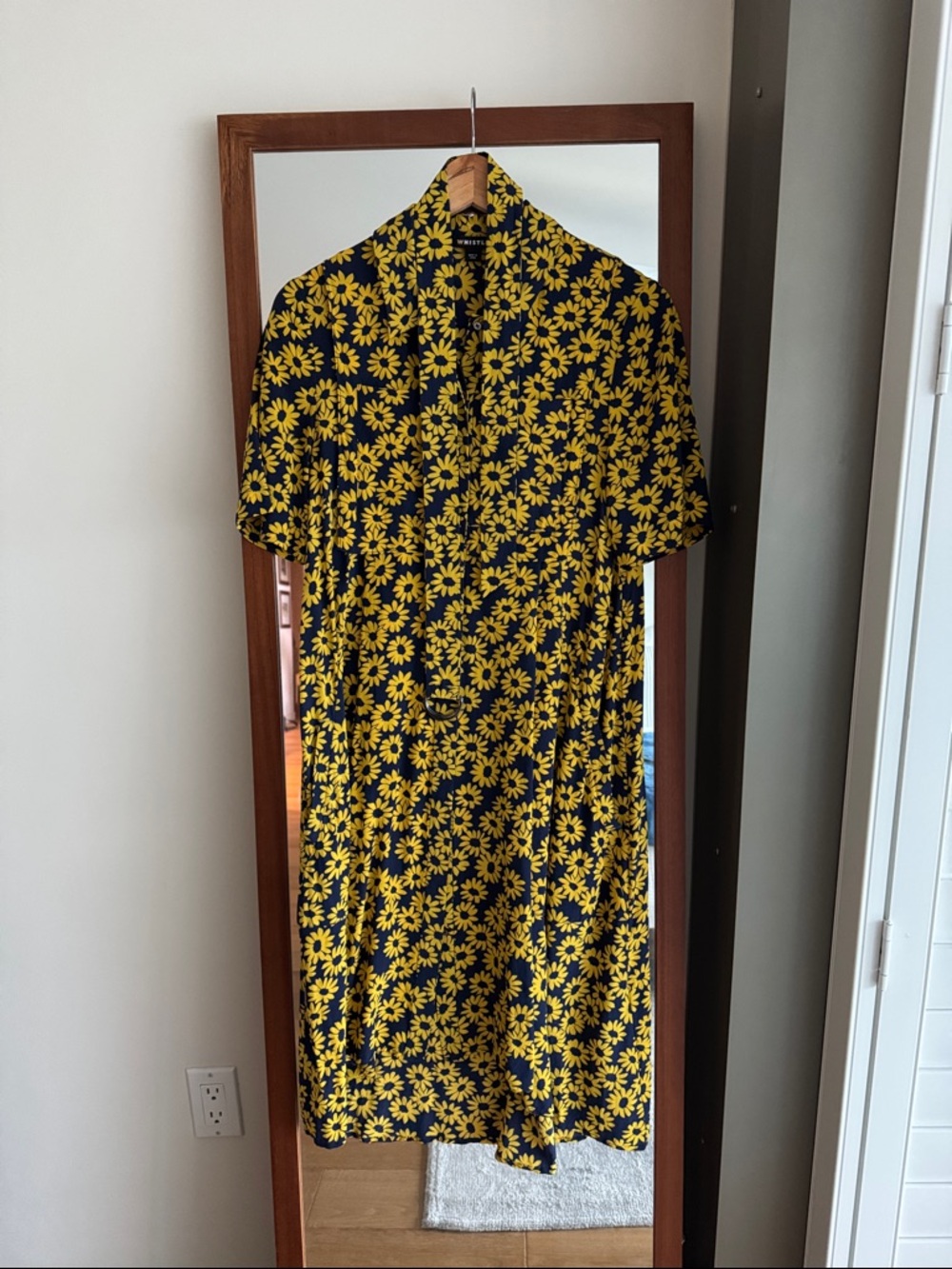 Whistles Black Midi Dress with Yellow Floral Print